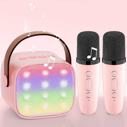 Karaoke machine with 2 karaoke microphones gift girls: [Premium version] Mini karaoke machine for kids with microphone children's day gift toy 3-12 years - birthday gift music speaker