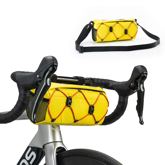 ROCKBROS handlebar bag for bike, front handlebar bag 2.2L with shoulder strap, water-resistant & reflective, suitable for MTB, road bike, gravel, E-Bike, and city bike, yellow.