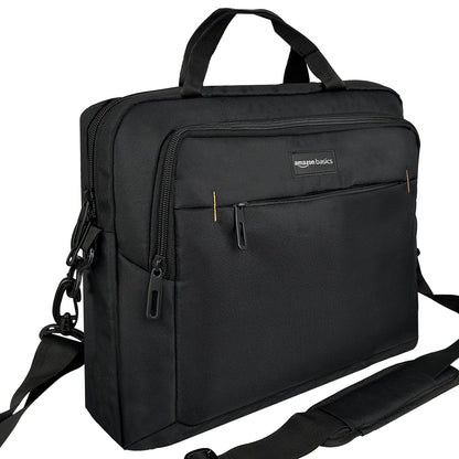 Amazon Basics Compact Laptop Bag, Shoulder/Carry Bag with accessory storage pockets, for laptops up to 15.6 inches (39.6 cm), Black, 1 piece