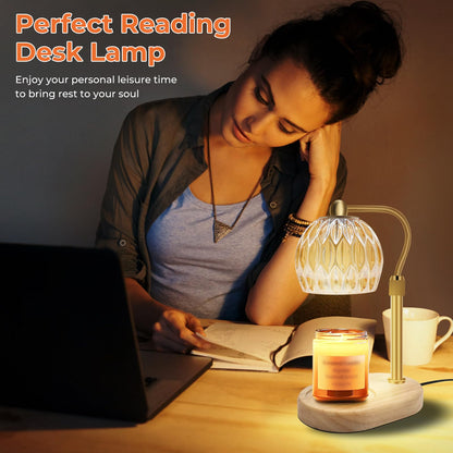 KPUY candle warmer lamp, candle warmer lamp with timer and dimmer, candle warmer, adjustable height scented candle warmer with 2 * 50W bulbs for jar candles, flameless (Gold)