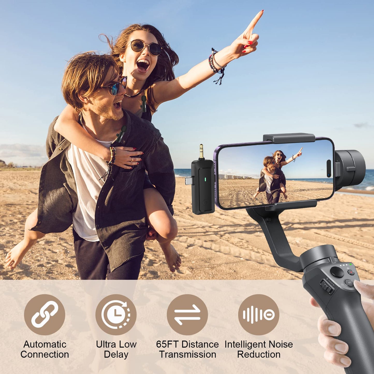 HMKCH Wireless Lavalier Microphone for iPhone/Android Phone/Camera/Computer/Laptop, Professional Mini Clip-on Mic with USB-C/3.5mm/USB Plug for Video Recording, Vlog, YouTube, TikTok