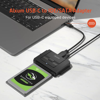 Alxum IDE SATA Adapter - 2.5/3.5'' SATA & IDE HDD Converter with USB 3.0 and Power Switch, 12V/2A Power Supply and USB-C Cable