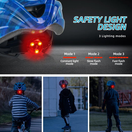 Exclusky kids bike helmet boys 50-57CM kids bike helmet with light kids bike helmet with visor bike helmet girls multiple ventilation helmet kids 5-13 years
