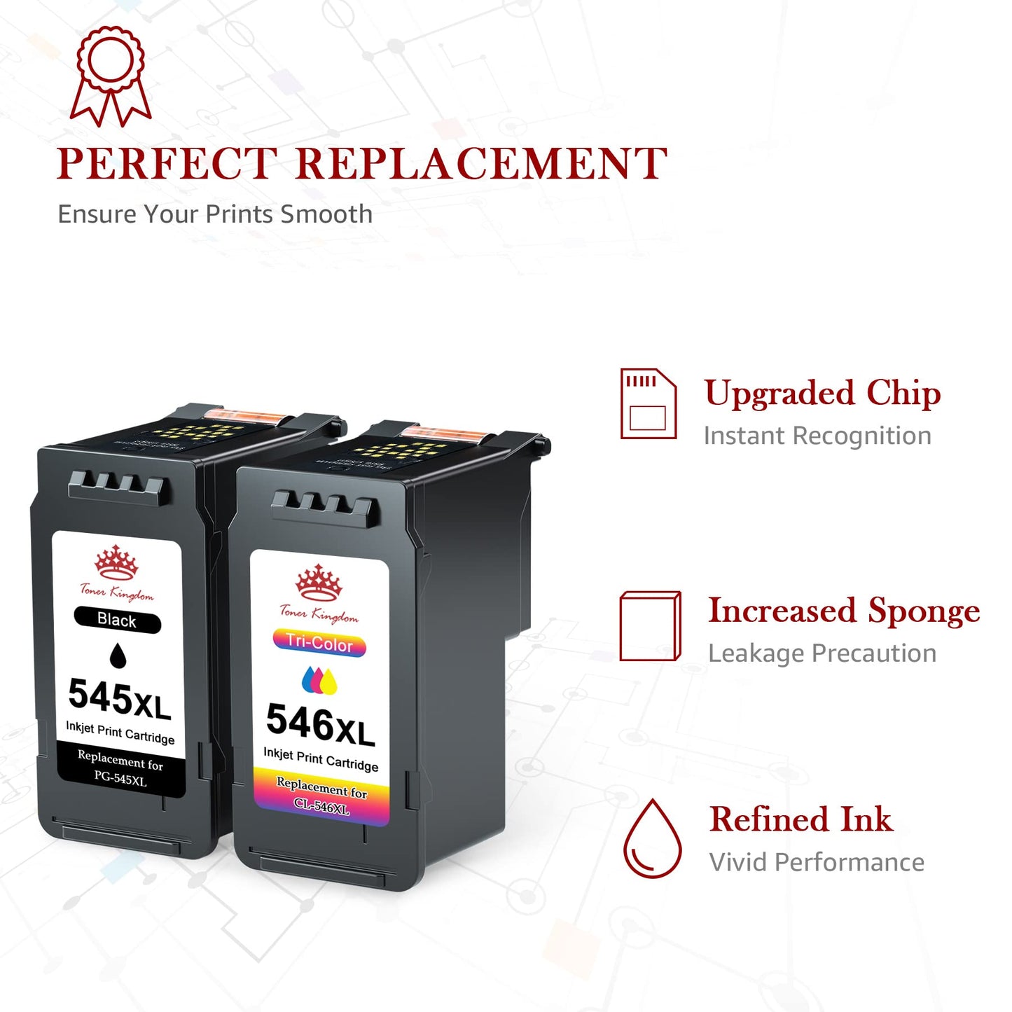 Toner Kingdom PG-545XL CL-546XL Compatible Ink Cartridges for Canon Printers 545 546 XL for Canon Pixma TR4550 Cartridges for Canon Pixma TS3450 MX495 TS3150 TS3350 TS3351 TR4551 TR4650 MG3050 (Black, Color)
