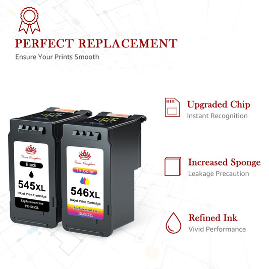 Toner Kingdom PG-545XL CL-546XL Compatible Ink Cartridges for Canon Printers 545 546 XL for Canon Pixma TR4550 Cartridges for Canon Pixma TS3450 MX495 TS3150 TS3350 TS3351 TR4551 TR4650 MG3050 (Black, Color)