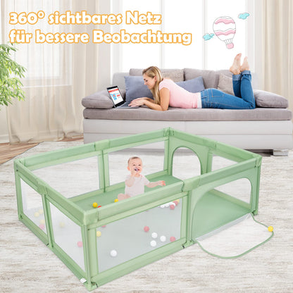 GOPLUS Baby Playpen with 50 Play Balls, Crawl Grid for Toddlers & Infants, Playpen Tent with Breathable Mesh, Travel Bed with 2 Doors and Zipper (No Mattress, Green)