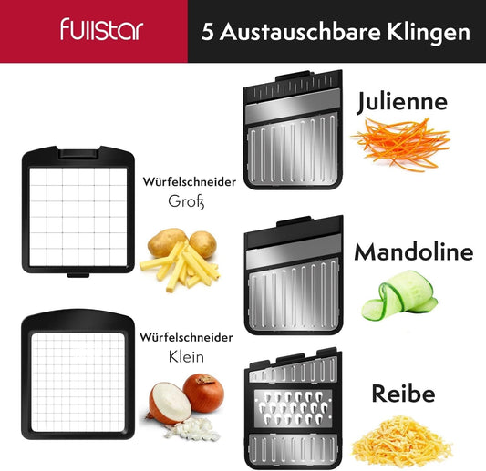 Vegetable slicer Mandoline vegetable slicer - Vegetable cutter cucumber slicer onion slicer potato slicer fruit slicer - Grater for vegetables and cheese - Julienne cutter (All-in-1 stainless steel black)