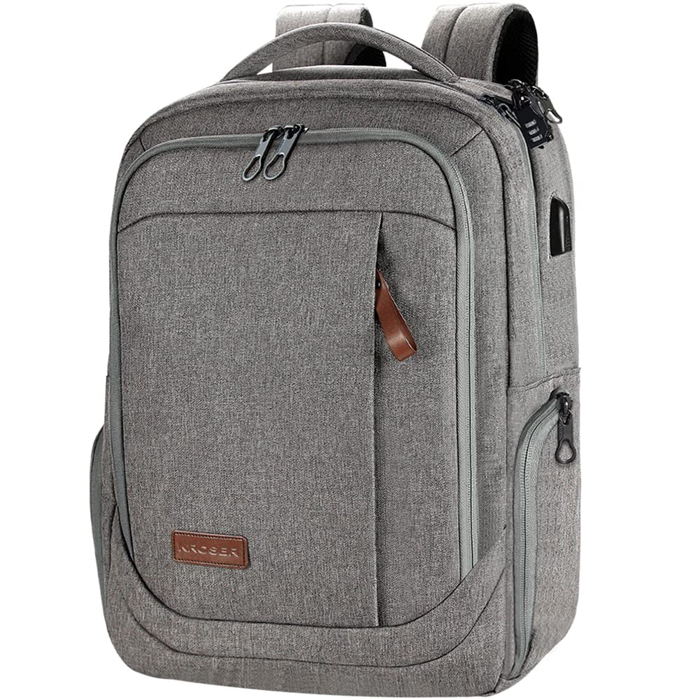 KROSER Laptop Backpack Schoolbag 17.3 Inch Travel Backpack Carry-on Daypack Water-Resistant Multifunction Laptop Bag for Business/School/Travel/Women/Men-Gray