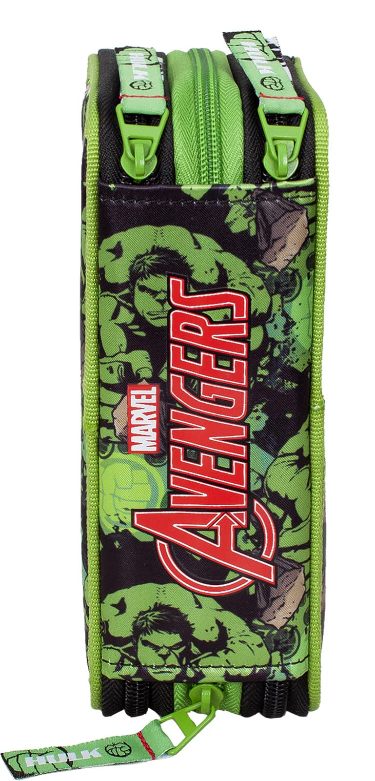 Clondo 3-compartment pencil case for Avengers Hulk fans - 44 pieces, fully filled - with scissors, ruler, colored pencils - Green - perfect for school & as a gift.