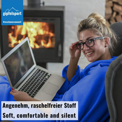 Summit sports microfiber fleece blanket with sleeping bag function I Size 185 x 150cm, 690g I Microfiber camping blanket sleeping bag I blue