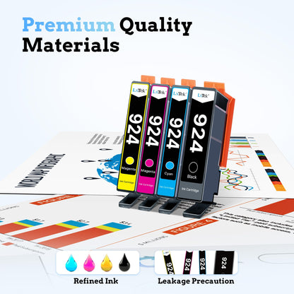 LxTek 924 printer cartridges 924 Multipack 924e Compatible for HP 924 cartridges for HP Officejet Pro 8132e cartridges for Officejet Pro 8122e 9120e 9730e 8124e 8120e 8130e (4-pack, No chip)