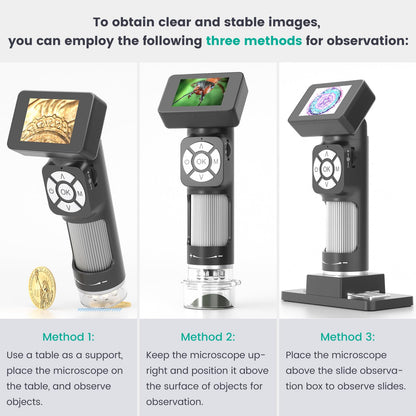 Andonstar AD112 Portable Pocket Microscope Kit for Kids and Adults with 2-inch LCD Screen, Mini Handheld Digital Microscope 500x with 8 adjustable LED lights, Windows PC compatible.