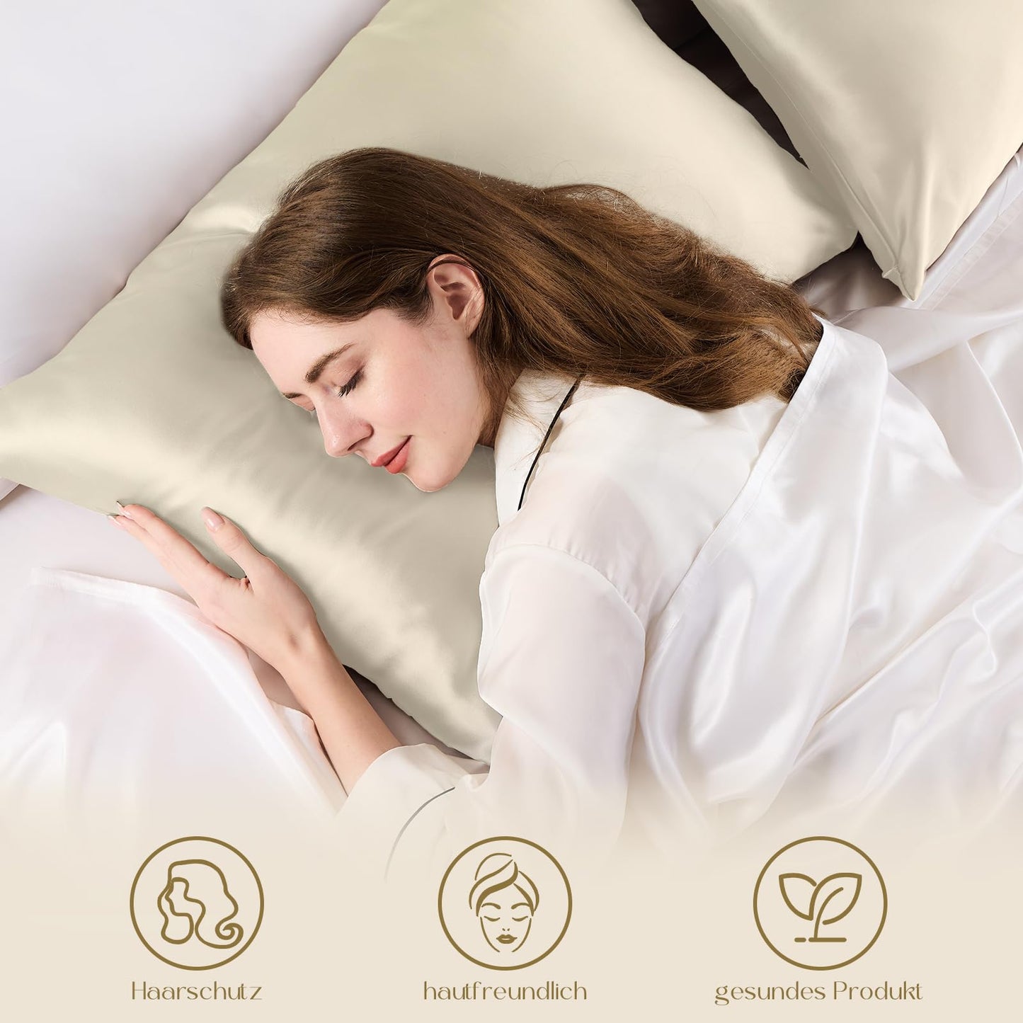 ZIMASILK 100% silk pillowcase for hair and skin. Double-sided 19 Momme Pure Mulberry Silk Pillow cover with zipper, 1 piece. (40x80 cm, Beige)