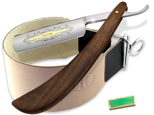 Father's Lord Gift Straight Razor Set for Beginners with Solingen Paste and Extra Wide Professional Strop