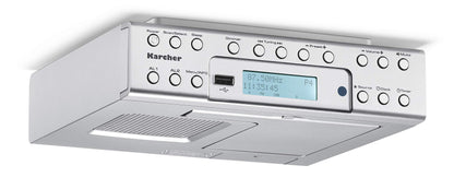 Karcher RA 2030D Under Cabinet Radio with DAB+ / FM Radio (20 presets each) and MP3 playback - Alarm clock (Dual Alarm) / Countdown Timer - Smartphone holder & USB charger - Remote control