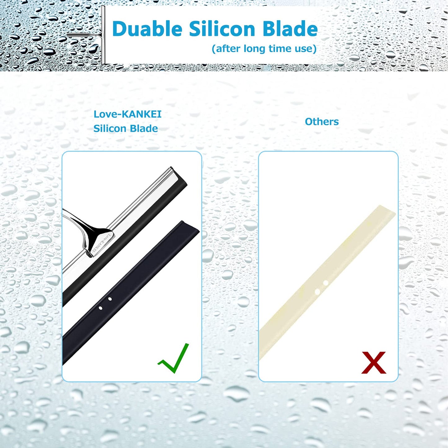 Love-KANKEI Shower Squeegee Window Squeegee with Rubber Blade Including 1 Replacement Blade and 1 Hook (28cm)