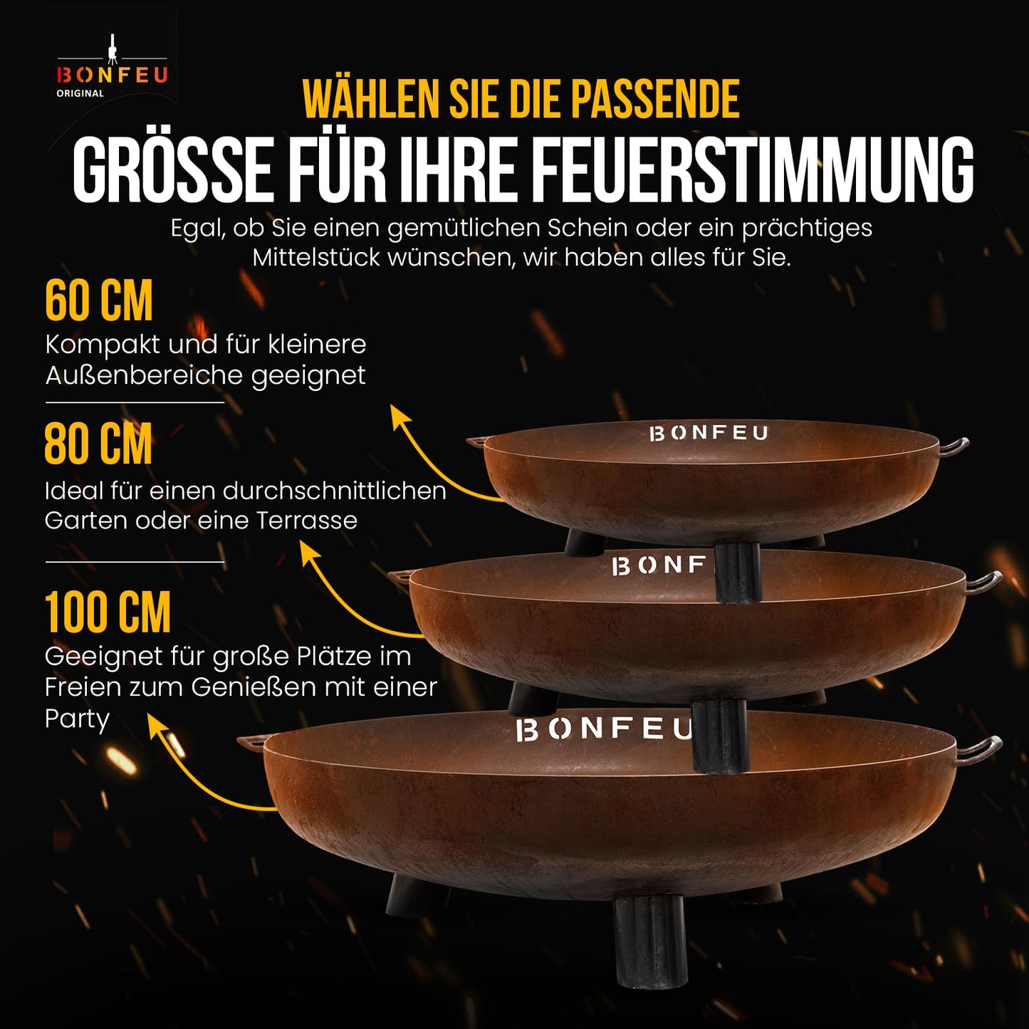 BonFeu BonBowl Plus fire bowl 80 cm - fire bowls for the garden - outdoor fire pit - fire bowl with optional grill grate made of high-quality Corten steel - fire basket for the garden - 80x80x23.5cm