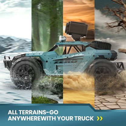 DEERC 1:16 RC Truck with 1080P Camera and WiFi Transmission, 2.4GHz remote control, 2 batteries for 60 minutes of playtime. Off-road Truggy for adults and kids.