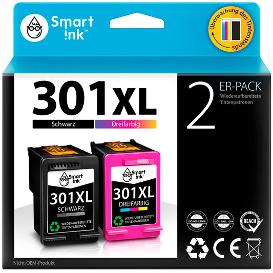 Smart Ink Remanufactured Printer Cartridges as a replacement for HP 301XL 301 XL (2 multipack black & colored) for DeskJet 1000 1050 2050 2050A 2050 1510 3055a HP Envy 4500 4504 5530 Officejet 2620 2622