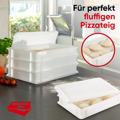 THE BOX FACTORY 2x Pizza Ball Box Gusto + 1 Lid, 40x30x7 cm | Proofing Box, Dough Tray for Pizza Dough. Dough box for 6 pizza balls, pizza dough container (2x Gusto Box + 1x Lid)