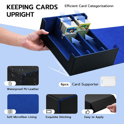 Tolesum Card Deck Box for MTG, Holds 1800+ cards with dividers, PU Leather Strong Magnetic Trading Card Storage Box Compatible with Magic Commander TCG Cards - Black and blue.
