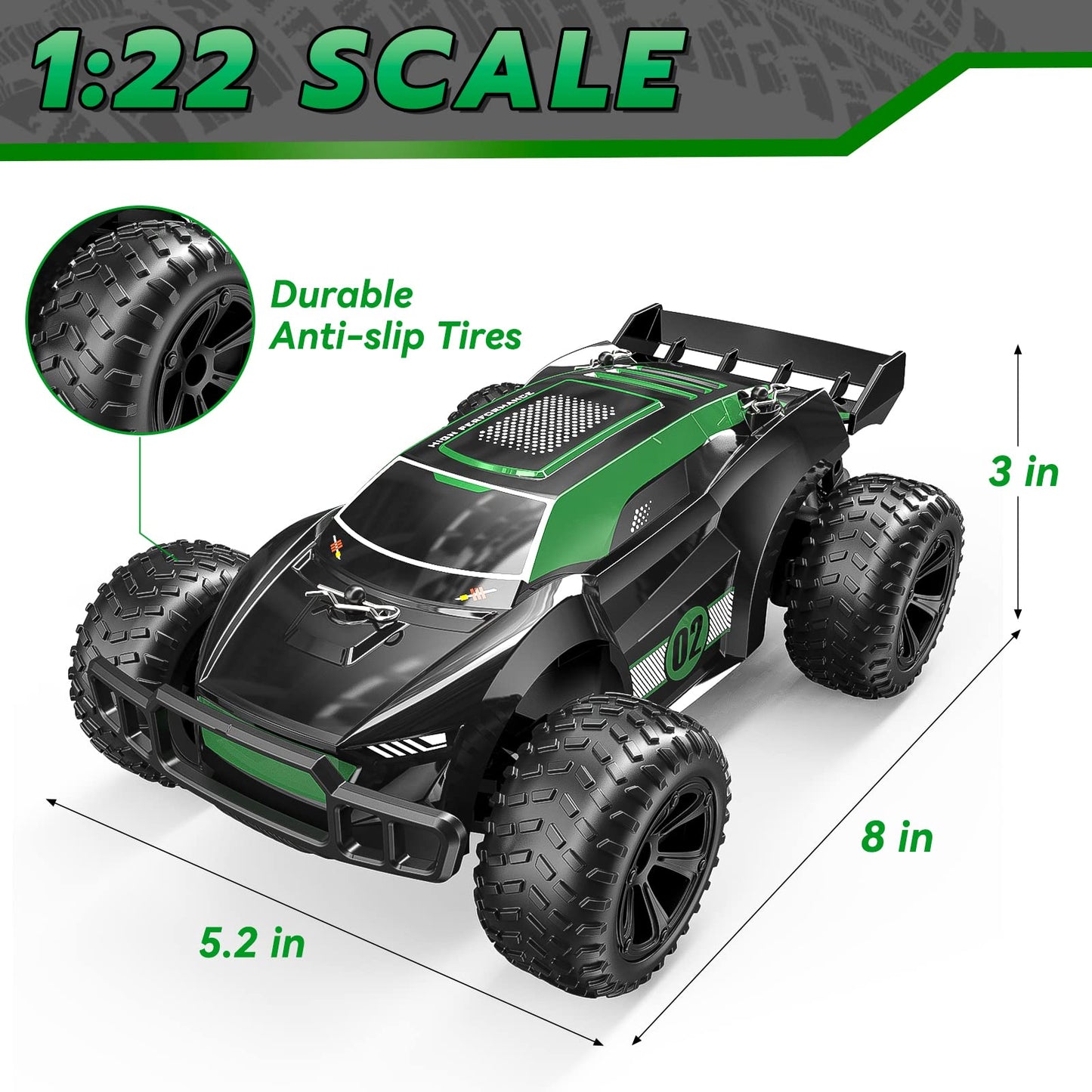 Kizeefun Remote Control Car, RC Car for 3 4 5 6 7 8 9 Year Old Kids, 2.4Ghz Off-Road RC Crawler 70+ Minutes Playtime (2 Batteries Included), Birthday Gift for Boys Girls (Green)