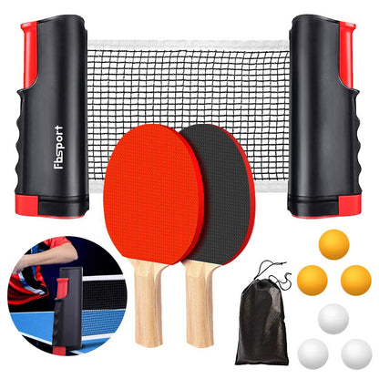 FBSPORT Table Tennis Set for table with 2 ping pong paddles + Retractable net + 6 ping pong balls + 1 carrying bag, Table Tennis Set for adults families indoor outdoor