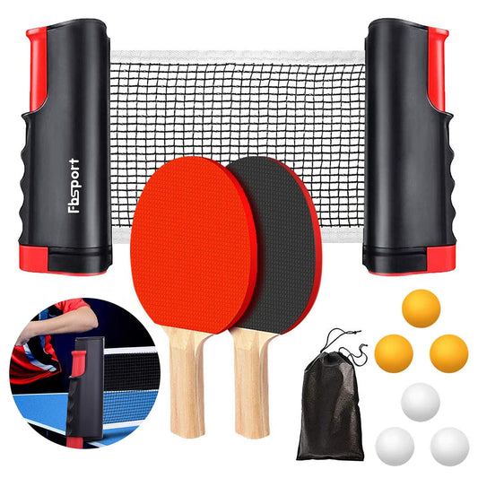 FBSPORT Table Tennis Set for table with 2 ping pong paddles + Retractable net + 6 ping pong balls + 1 carrying bag, Table Tennis Set for adults families indoor outdoor