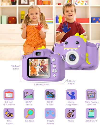Kids camera, Gofunly children's camera 1080P 2.0-inch screen camera for kids with 32GB card Selfie digital camera photo camera for 3-12 year old boys and girls Christmas toy