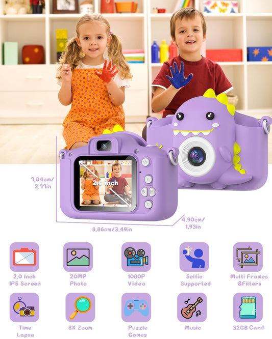 Kids camera, Gofunly children's camera 1080P 2.0-inch screen camera for kids with 32GB card Selfie digital camera photo camera for 3-12 year old boys and girls Christmas toy