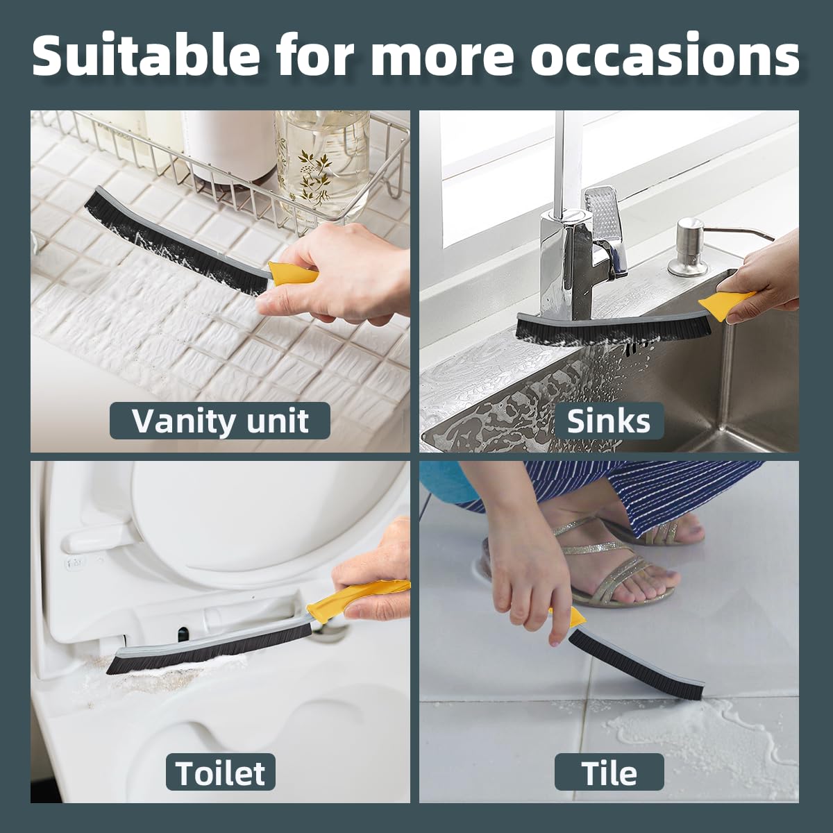 TQRR Toilet Brush, 2 Pieces Bathroom Cleaning Brush, Toilet Scrubber, Deep Toilet Bowl Brush with Hanging Hole, Multifunctional Crevice Cleaning Brush, Bristles for Kitchen Sinks, Bathtub, Shower