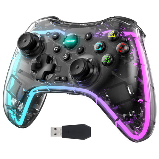 RALAN Wireless Controller with 8 colors LED lighting Compatible with Windows PC Gaming Gamepad Remote with 2.4G Adapter