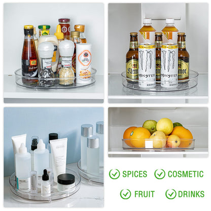 Refrigerator turntable, 2-piece Lazy Susan refrigerator organizer, clear turntable for kitchen cabinet, 360-degree rotating spice rack cabinet organizer (large + small)