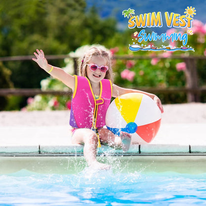 Petiyark Adjustable Kids Swim Vest, Neoprene Swim Aid for Children, Lightweight and comfortable, Supports swim training, Suitable for boys and girls aged 3-6 years - Pink.
