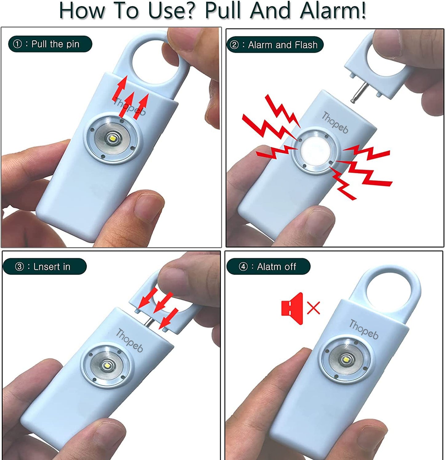 The original personal alarm for women, keychain with alarm, rechargeable, 135 dB siren, strobe light, SOS LED light. Helps seniors and children in emergencies. (Aqua)