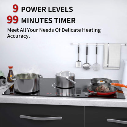 Induction hob 5 zones, IsEasy 90cm Frameless Induction hob, Induction hob with 5 cooking zones, 8600W, Booster function, Digital control, 9 heat levels, Glass ceramic.