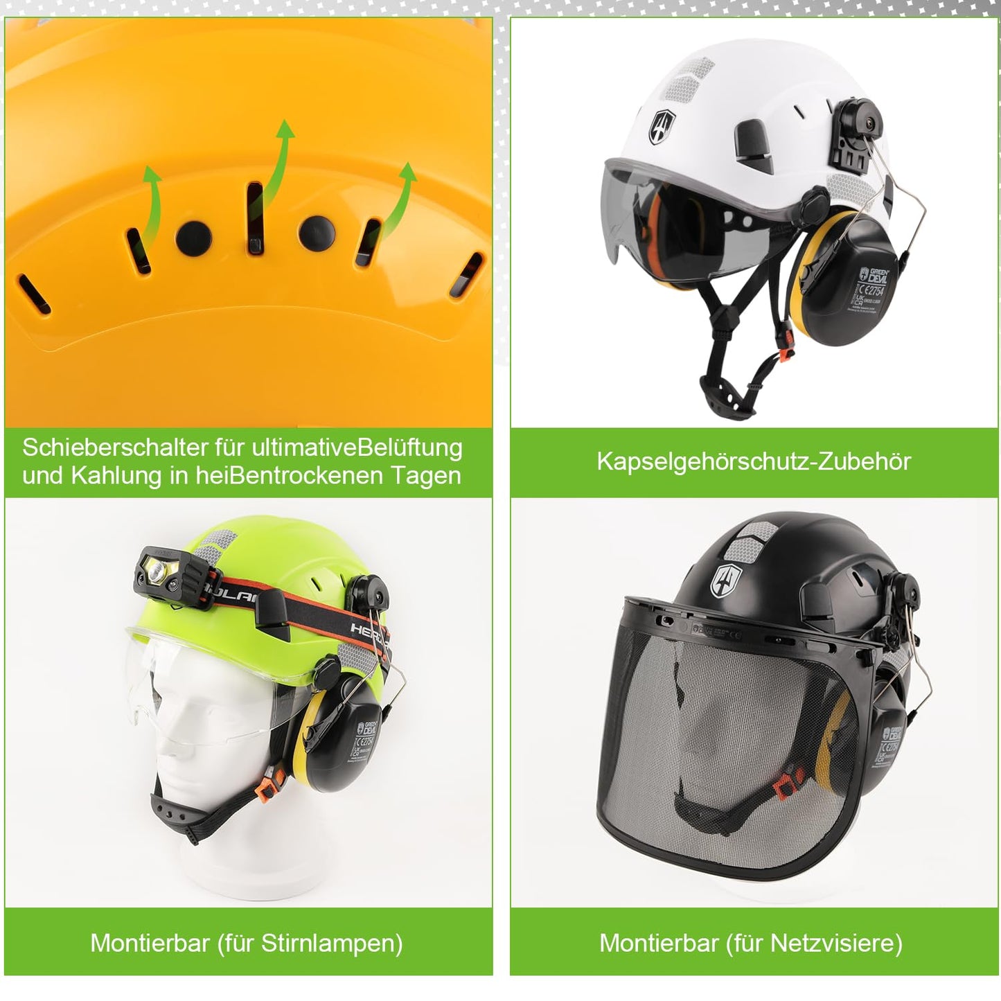 GREEN DEVIL protective helmet work helmet with clear visor and ear protection earmuffs Adjustable ABS safety helmet Ventilated construction helmet Industrial helmet (Black)