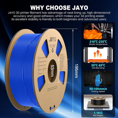 JAYO PLA+ Filament 1.75mm, PLA Plus 3D Printer Filament 1.1kg Spools, Dimensional Accuracy +/- 0.02, Transparent Blue PLA+