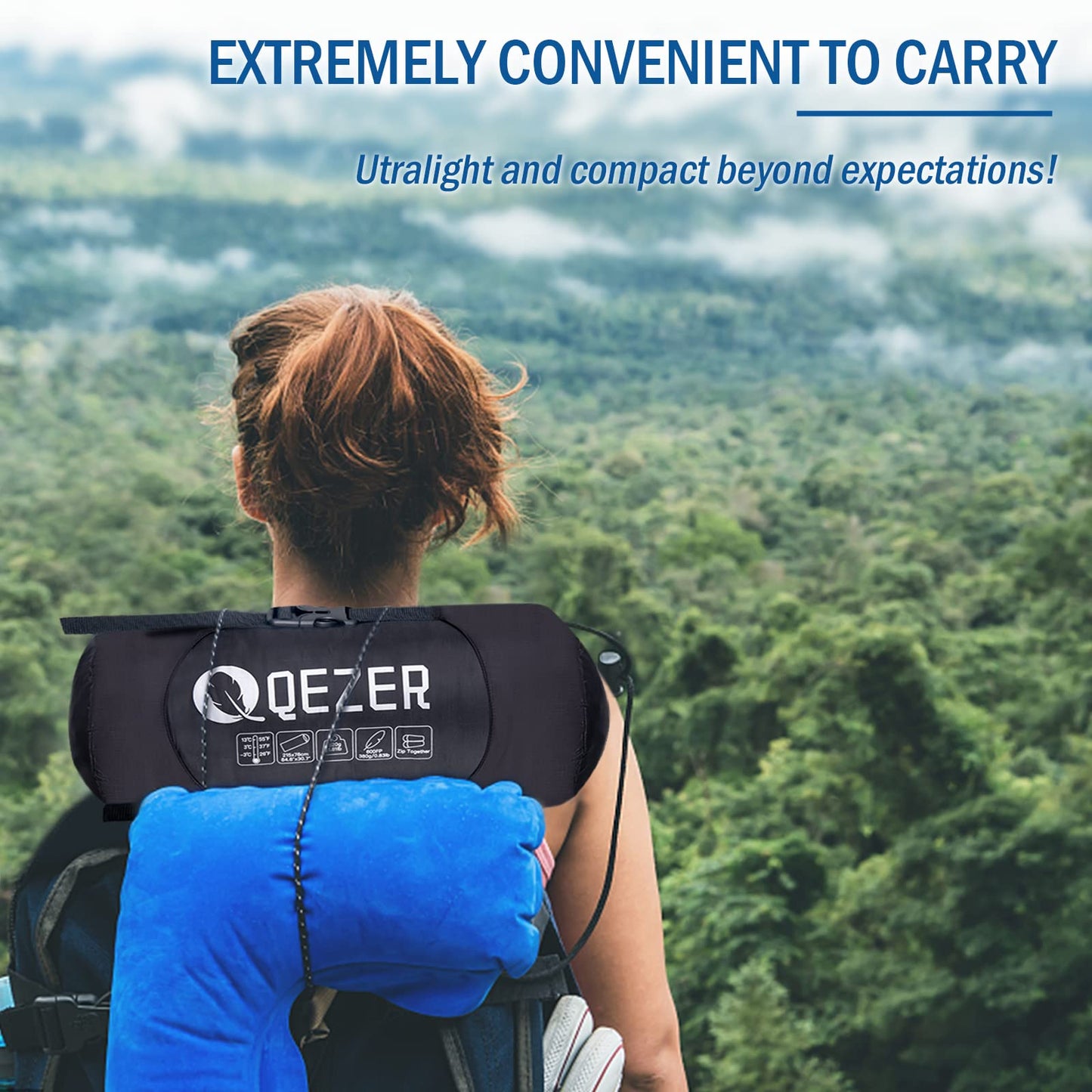 QEZER Summer Sleeping Bag, Ultralight Sleeping Bag with Small Pack Size filled with 600FP Down for Adults and Children Camping, Trekking, and Hiking Outdoors (Black)