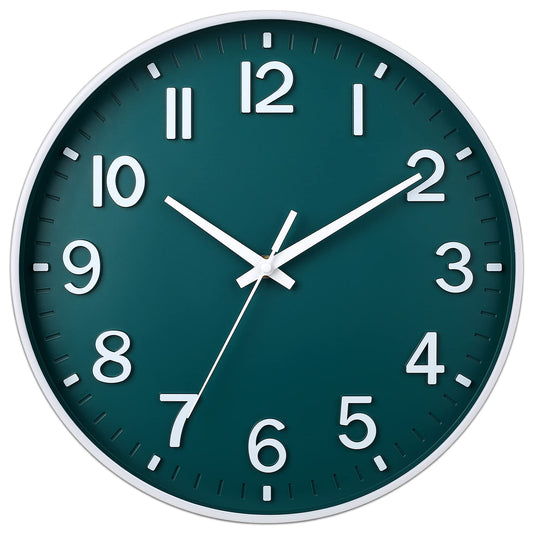 HZDHCLH Silent Wall Clock 30 cm No Ticking, Modern Battery Operated Clock for Home, Kitchen, Living Room, Office, Wall Decor (Dark Green)