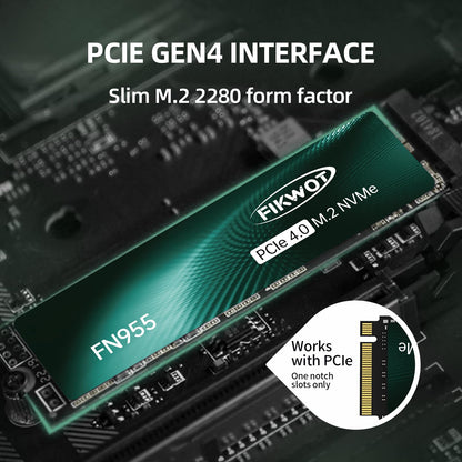 Fikwot FN955 2TB M.2 PCIe Gen4 Internal Solid State Drive with Graphene Thermal Conductive Adhesive - Up to 7350 MB/s, Dynamic SLC Cache, Compatible with laptops and PC desktops.