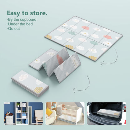 Uanlauo Baby Foldable Play Mat, 1.5cm Thick Crawling Blanket for Baby, Non-Toxic Baby Crawling Mat, Children's Play Mat Reinforced Edge Mat