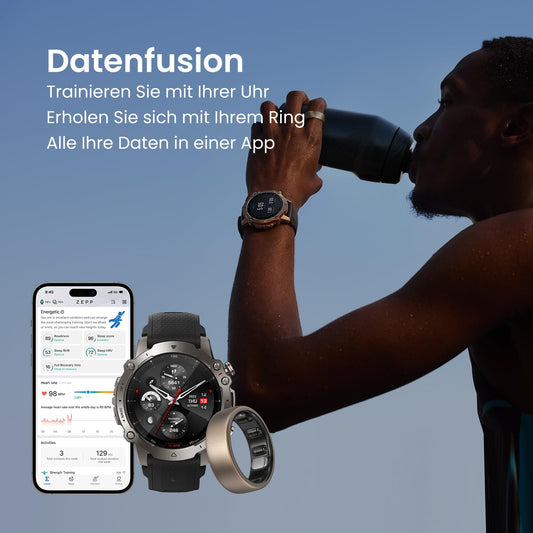 Amazfit Falcon Smartwatch, titanium case, multisport offline map support, 14-day battery life, dual-band and 6 satellite positioning, strength training, 200m waterproof, and Helio-ring size 10.