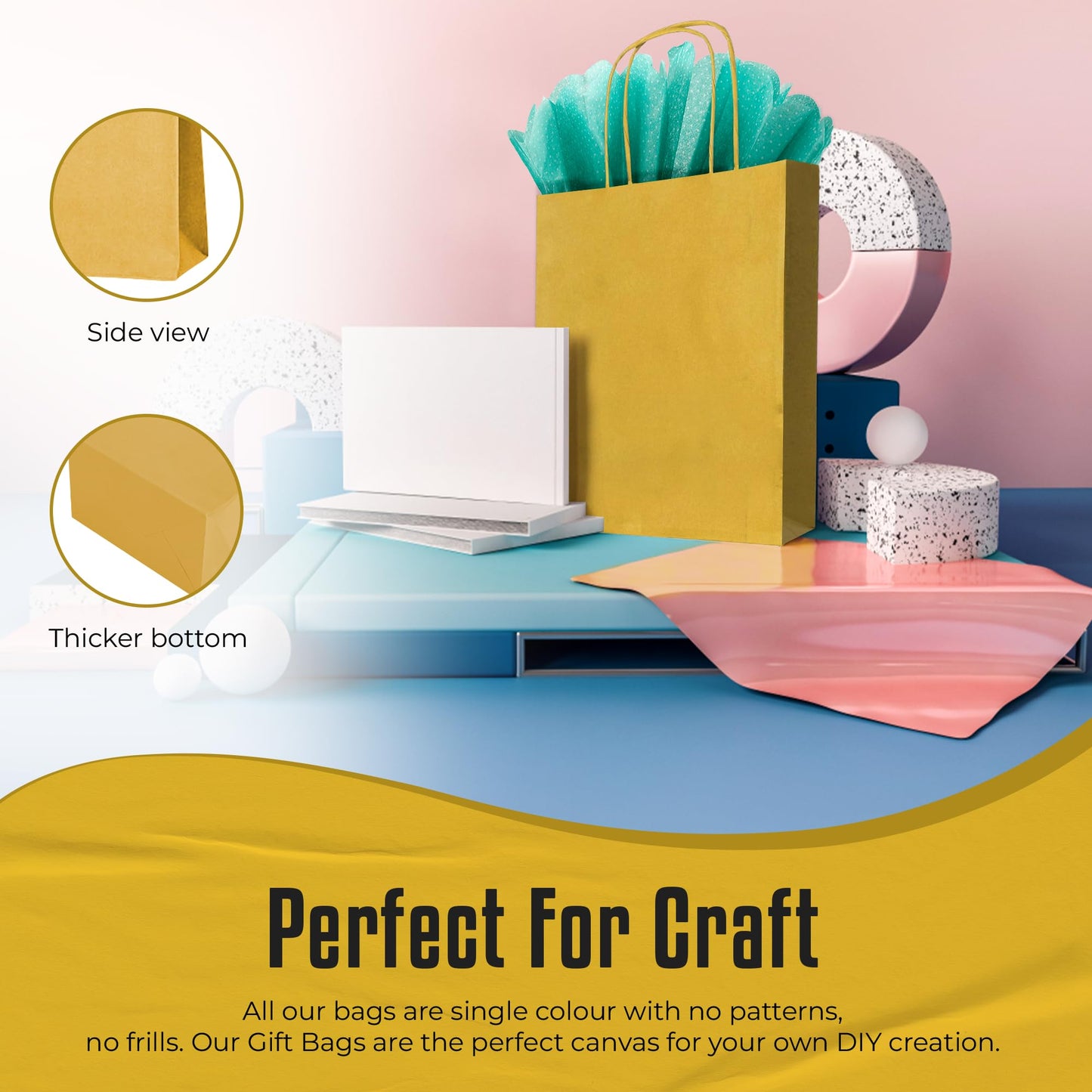 Thepaperbagstore 30 Gold paper party bags with handles – 18x22x8 cm – Colorful paper gift bags for children, parties, birthdays, weddings, confectionery and retail stores.