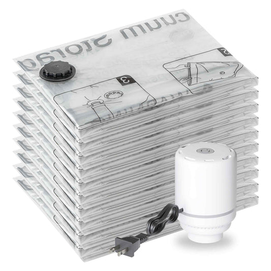Vacuum storage bags, 10 small bags with electric pump, 10 small travel clothing, space-saving compression bags for clothes, pillows, duvets, blankets.