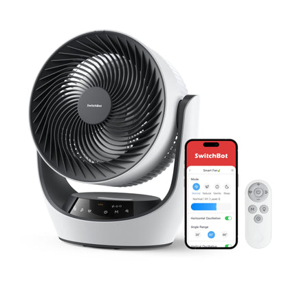 SwitchBot USB desk fan, powerful 24 dB quiet battery-operated circulation fan, Compatible with Alexa/Google/Siri (Hub required), 4 modes, 9-hr timer, energy-efficient circulation fan.