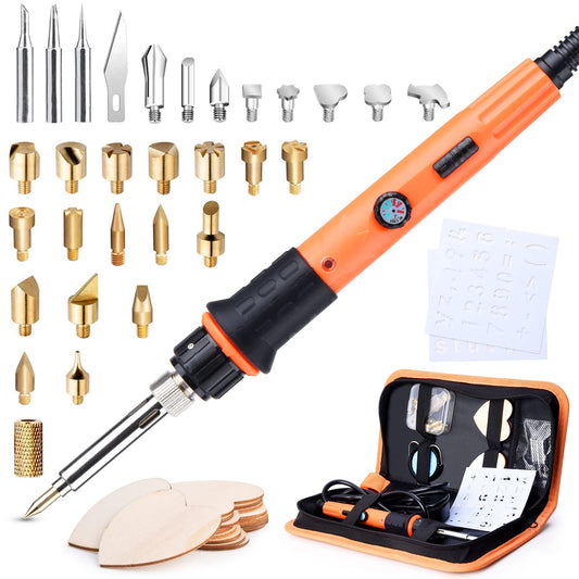 Pyrography soldering iron set, pyrography tool set with adjustable temperature 220~480 ℃ for wood, leather, burning pen DIY art gift set with color pencils, leather engraving, welding, wood carving pyrography.