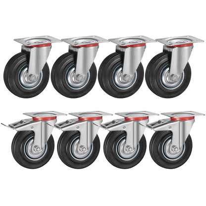 8 heavy-duty casters 160 mm swivel casters transport casters with brakes, load capacity up to 600 kg pallet casters, furniture casters 360° swivel silent (4 brake casters, 4 swivel casters)