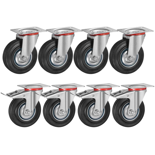 8 heavy-duty casters 160 mm swivel casters transport casters with brakes, load capacity up to 600 kg pallet casters, furniture casters 360° swivel silent (4 brake casters, 4 swivel casters)