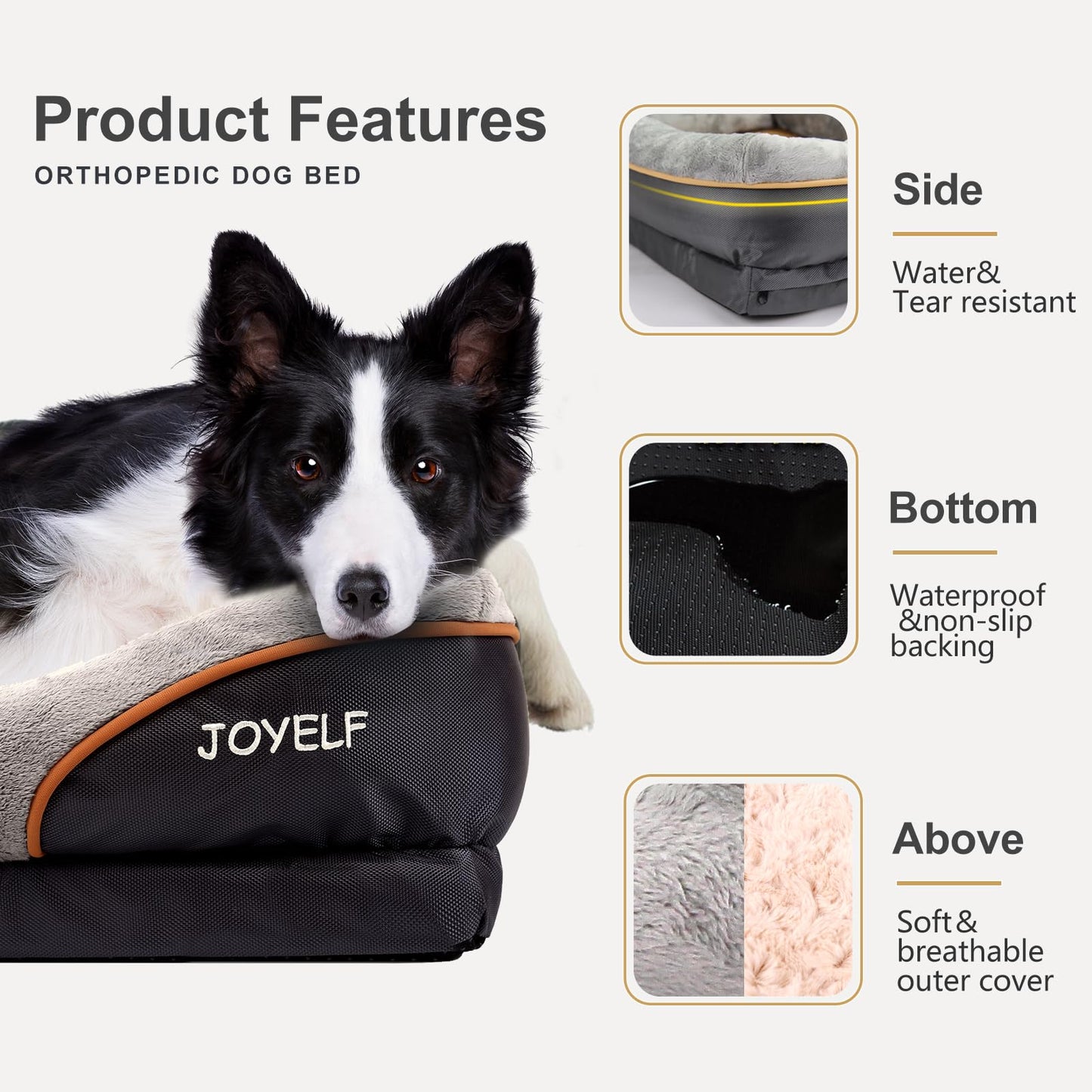 Joyelf dog bed made of memory foam, orthopedic dog bed & sofa with removable, washable cover and squeaky toy as a gift.